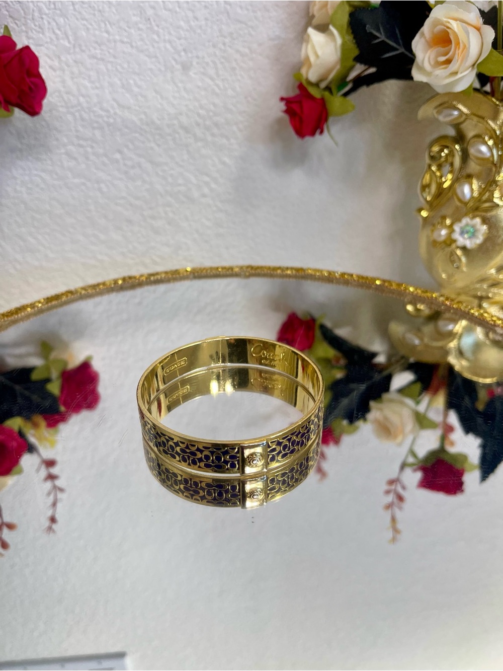 Coach Purple and Gold-tone Signature “C” Slip-on Bangle Bracelet - Picture 4 of 5